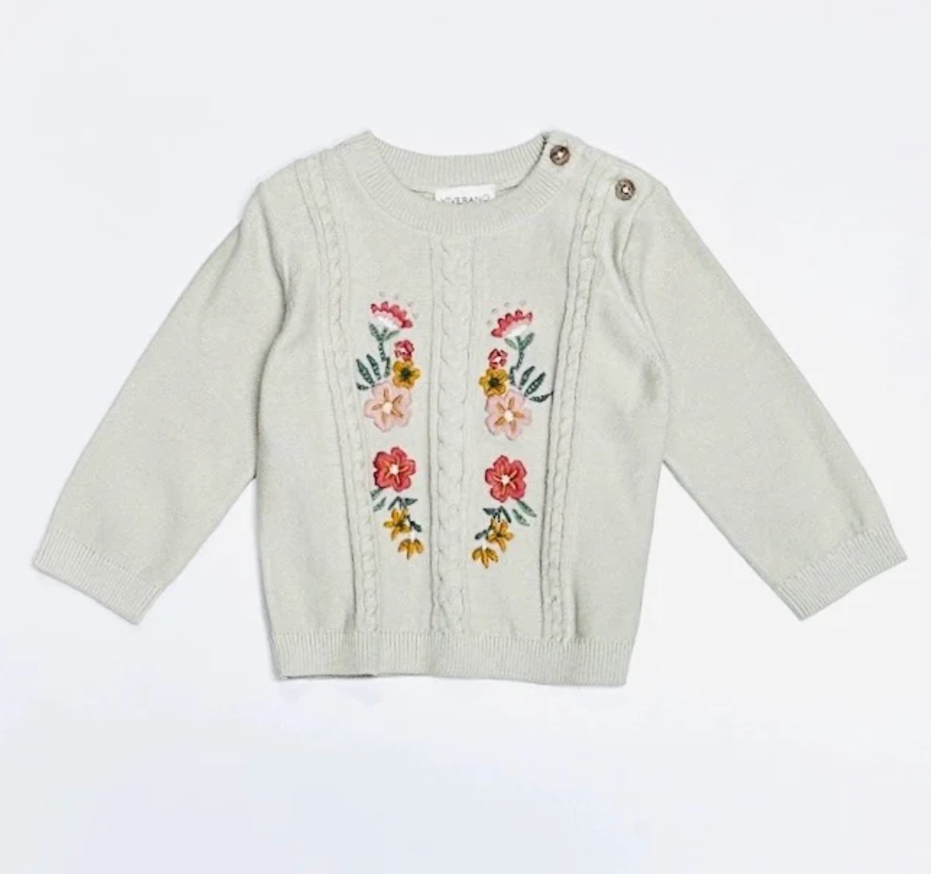 Floral Embroidered Cable Knit Pullover