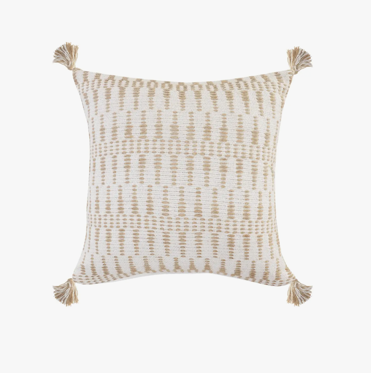 Tasseled Ivory and Jute Throw Pillow - Square 20" x 20"