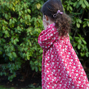 Toddler Long Sleeves Dress with Lace Trim | Red and White Fl