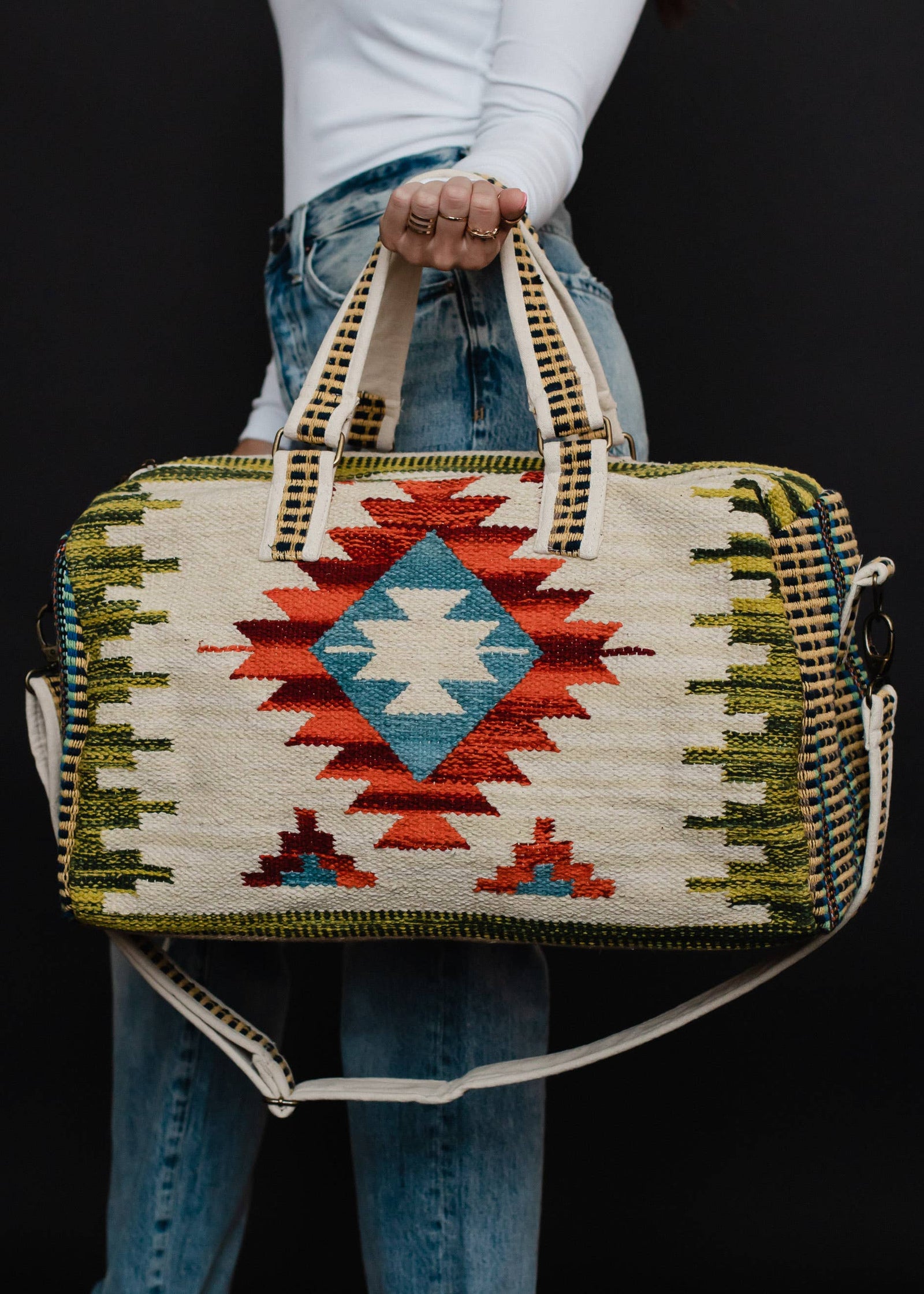 Tan & Multicolored Aztec Duffel
