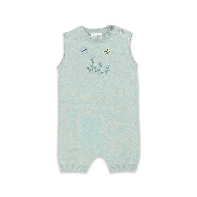 Floral Bee Embroidered Sleeveless Knit Baby Romper