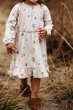 Raglan Ruff Dress- Blush Mushrooms