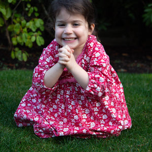 Toddler Long Sleeves Dress with Lace Trim | Red and White Fl