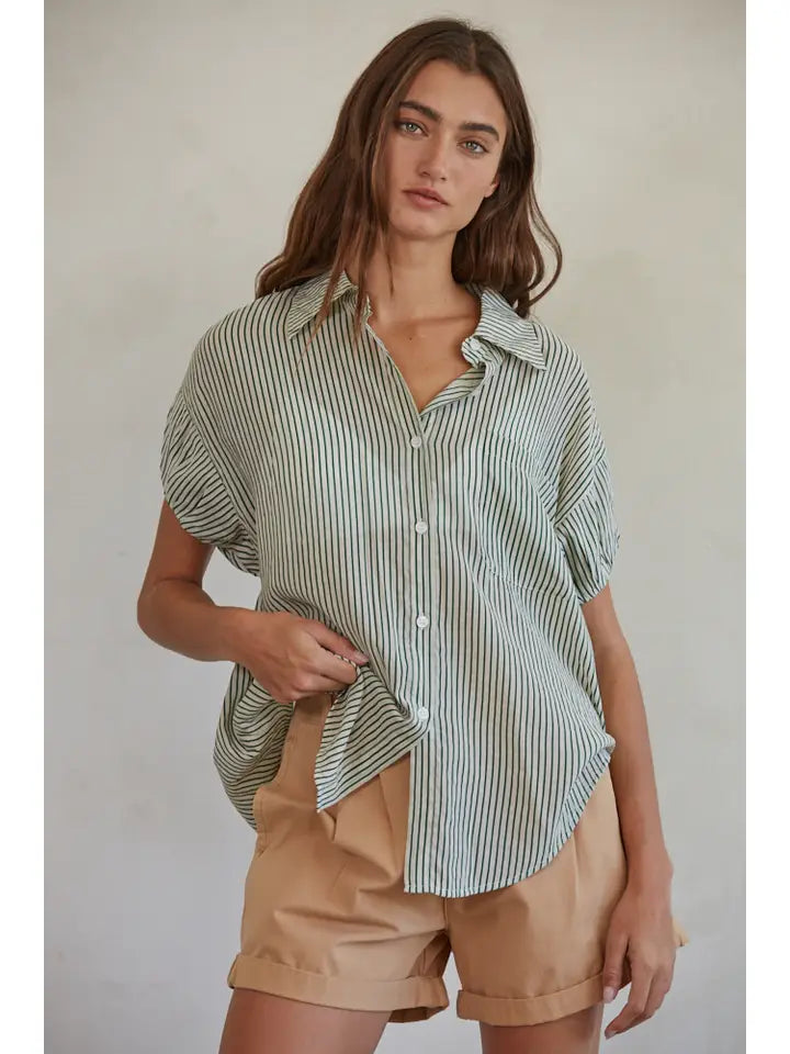 Bella Blouson Sleeve Top - Green Stripe