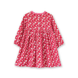 Toddler Long Sleeves Dress with Lace Trim | Red and White Fl