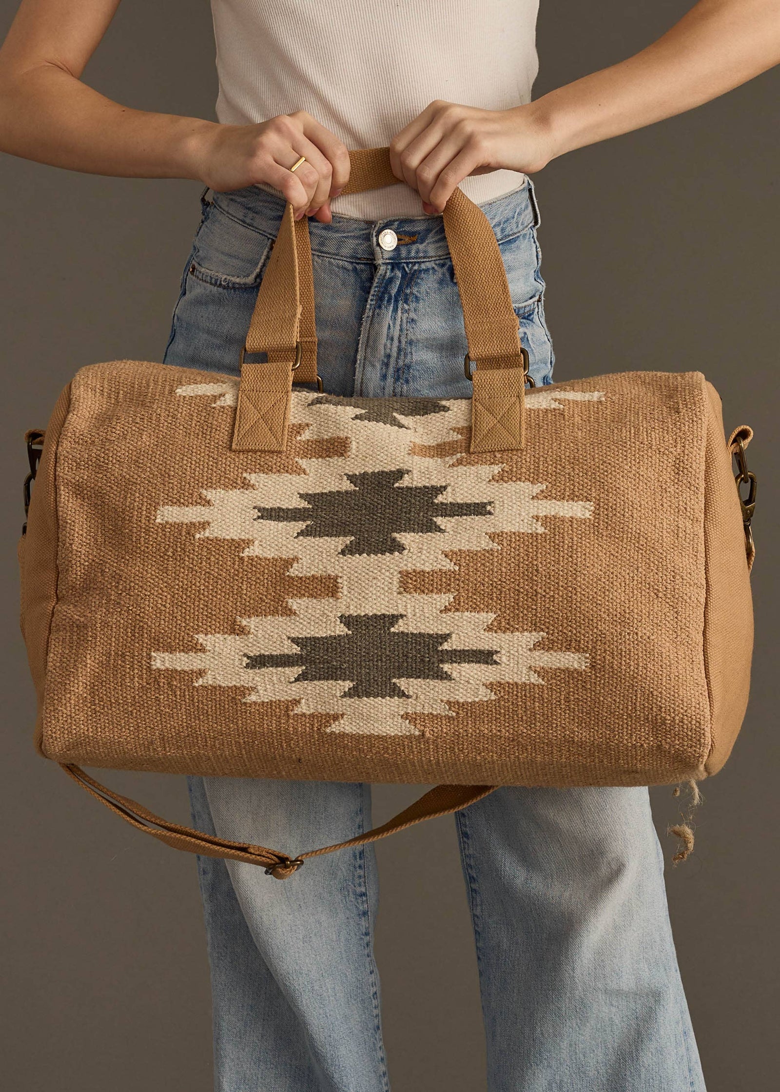 Tan, Cream & Gray Aztec Duffel
