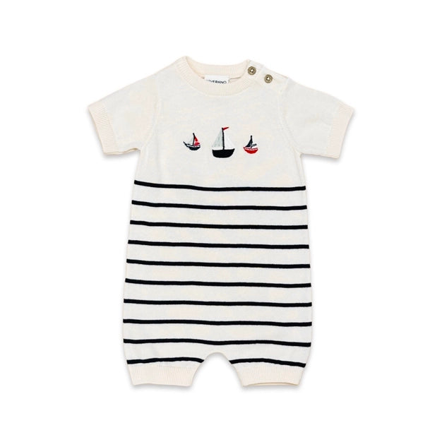 Sailboat Embroidered Striped Romper