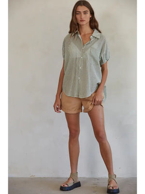 Bella Blouson Sleeve Top - Green Stripe