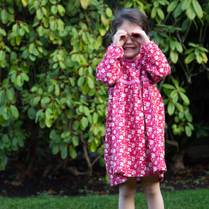 Toddler Long Sleeves Dress with Lace Trim | Red and White Fl
