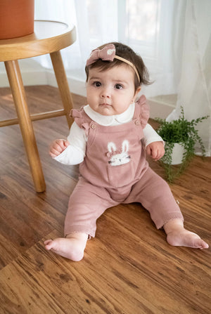 Bunny Peekaboo Ruffle Baby Girl Knit Overall Set