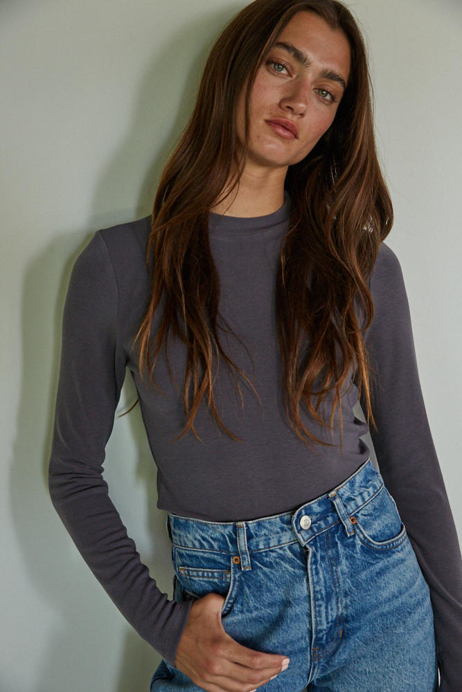 Claire Mock Neck - Charcoal
