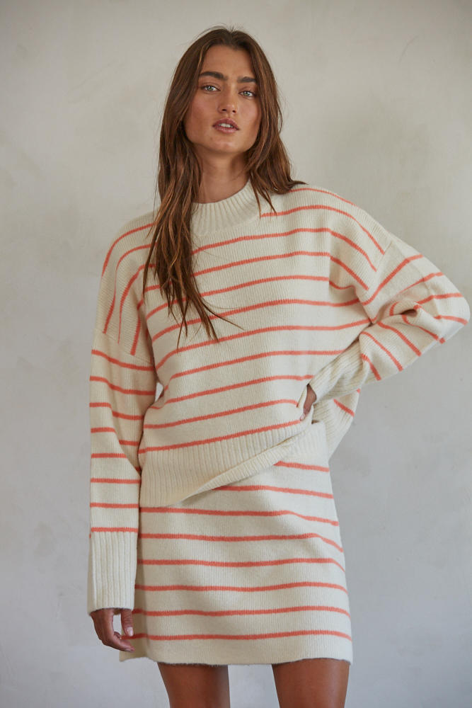 Liesel Striped Sweater - Coral