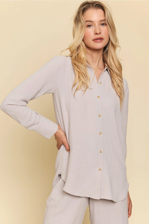 Gwyneth Textured Button Up - Grey