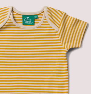 Short Sleeve Organic Baby Bodysuit - Yellow Stripes