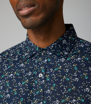 Floral Button Up - Navy