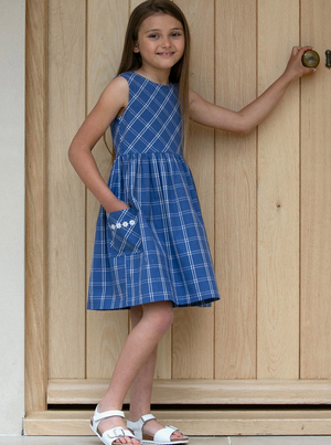 Check Embroidery Dress - Blue Bell