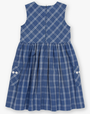 Check Embroidery Dress - Blue Bell