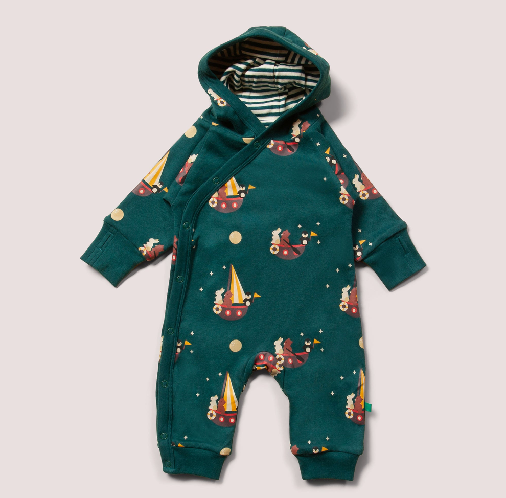 Organic Baby Reversible Snuggy - Forest Green Boat Friends