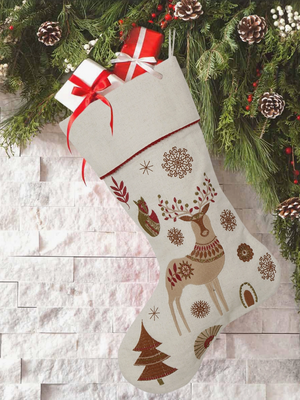 Embroidered Reindeer Stocking