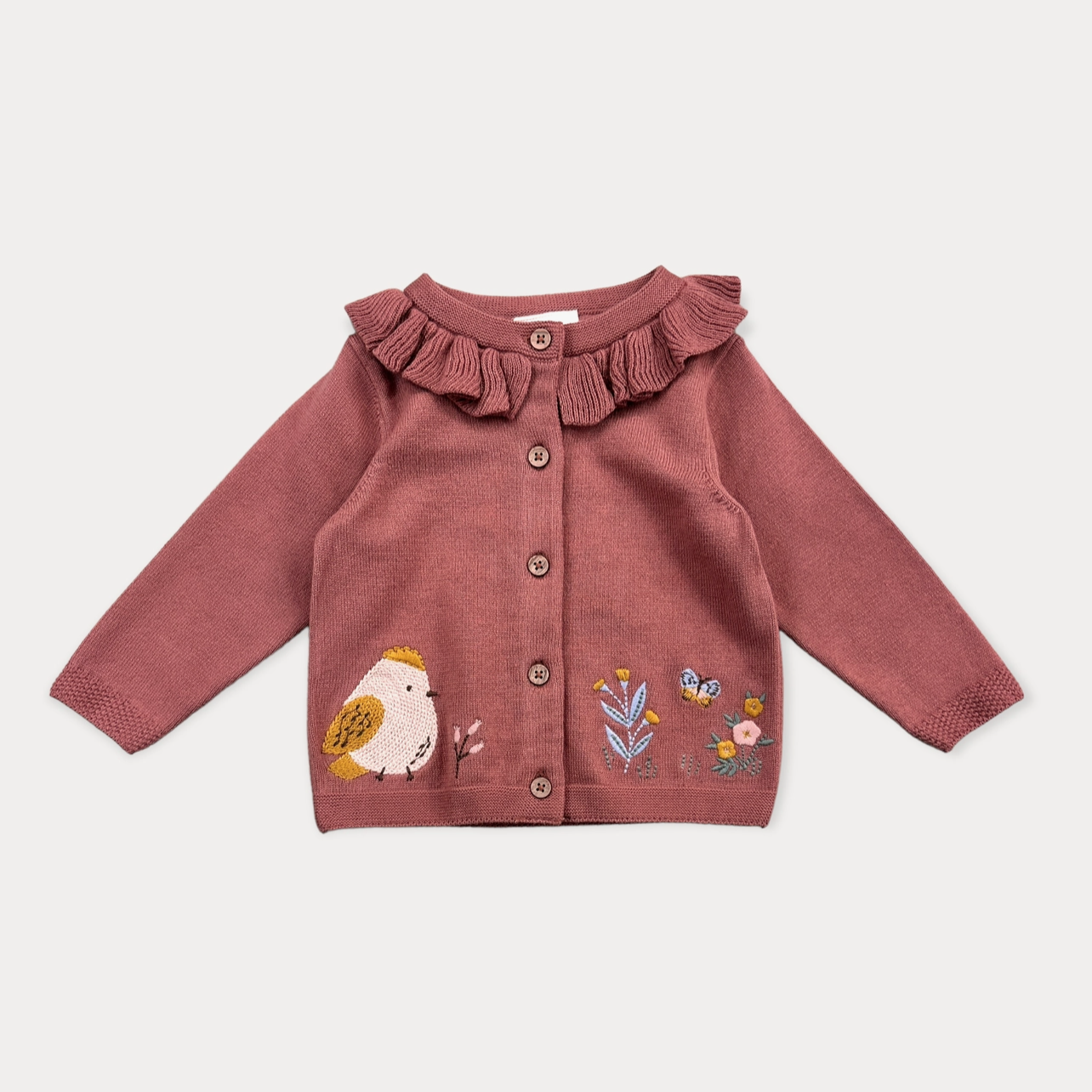 Floral Birdie Embroidery Cardigan
