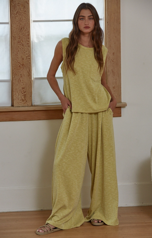 Devin Ribbed Knit Wide Leg Pants - Chartreuse