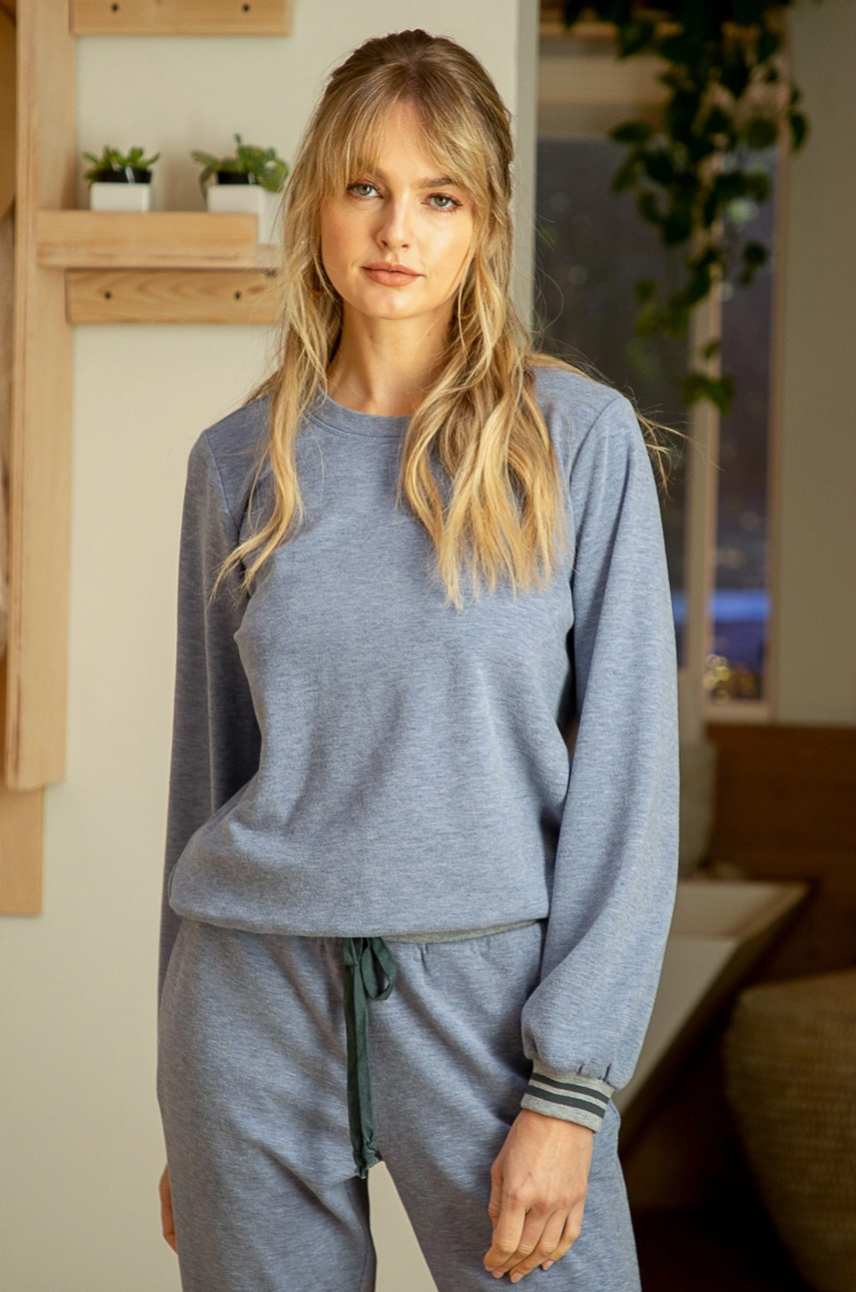 Velour Crewneck Pullover - Blue Haze