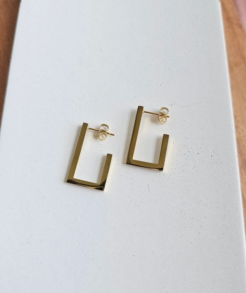 Luxe Gold Rectangle Hoops