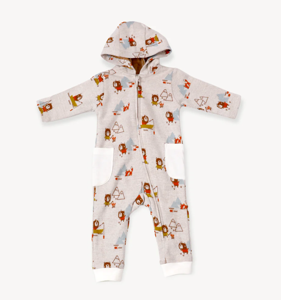 Camping Bear & Fox Hooded Zipper Jumpsuit
