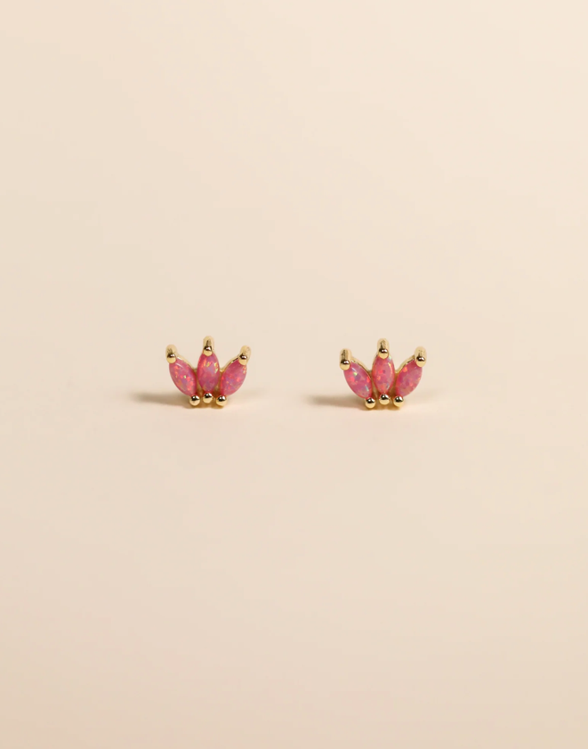Crown Studs - Pink Opal