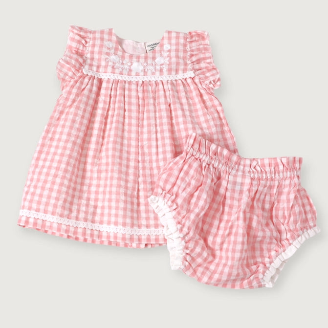 Gingham Seersucker Dress + Bloomer Set