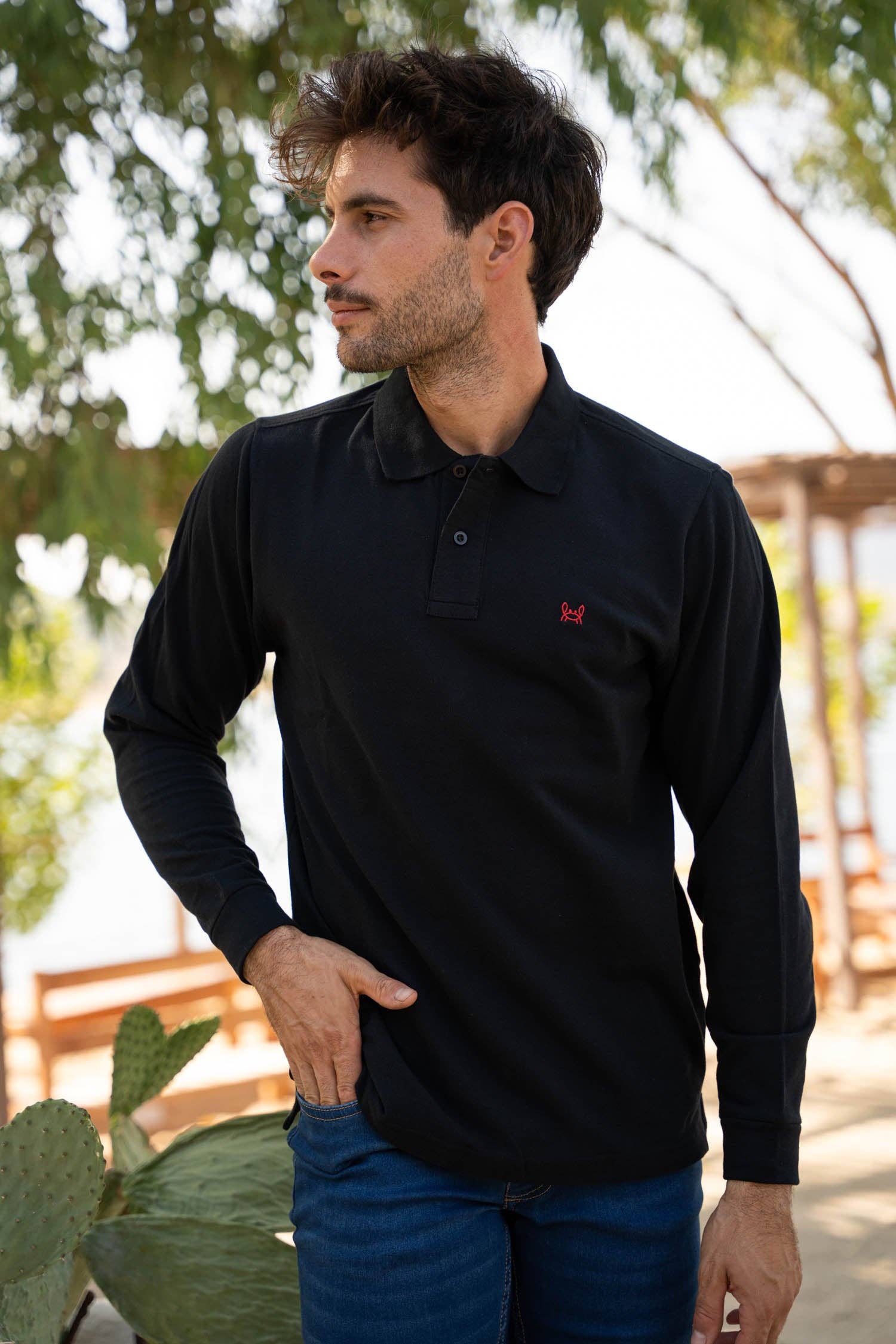 完売品 Wooyoungmi Long Sleeve Patch Polo Patrick Long Sleeve Polo - Black - Reservoir