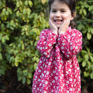 Toddler Long Sleeves Dress with Lace Trim | Red and White Fl