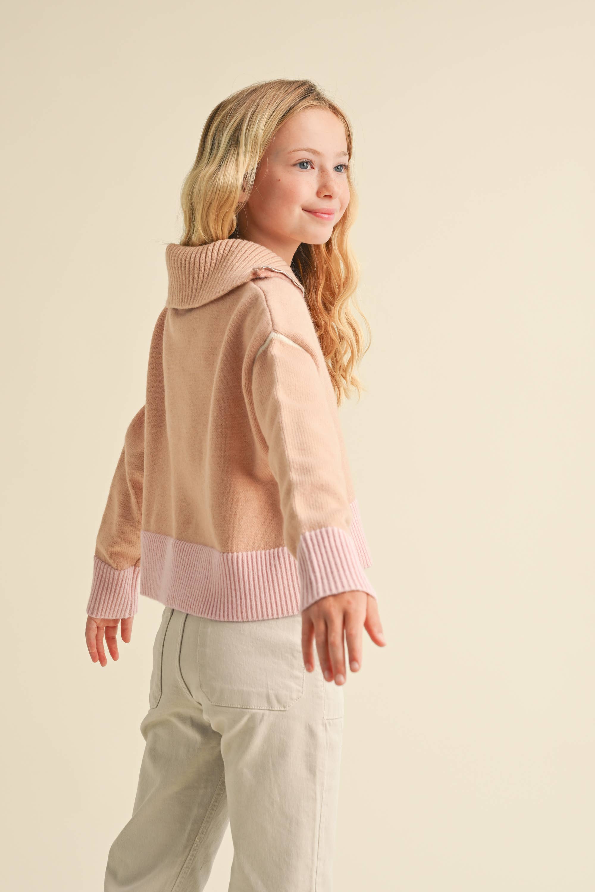 TWEEN KIDS GIRLS HALF ZIP SAILOR COLLAR SWEATER (7-14) - Reservoir