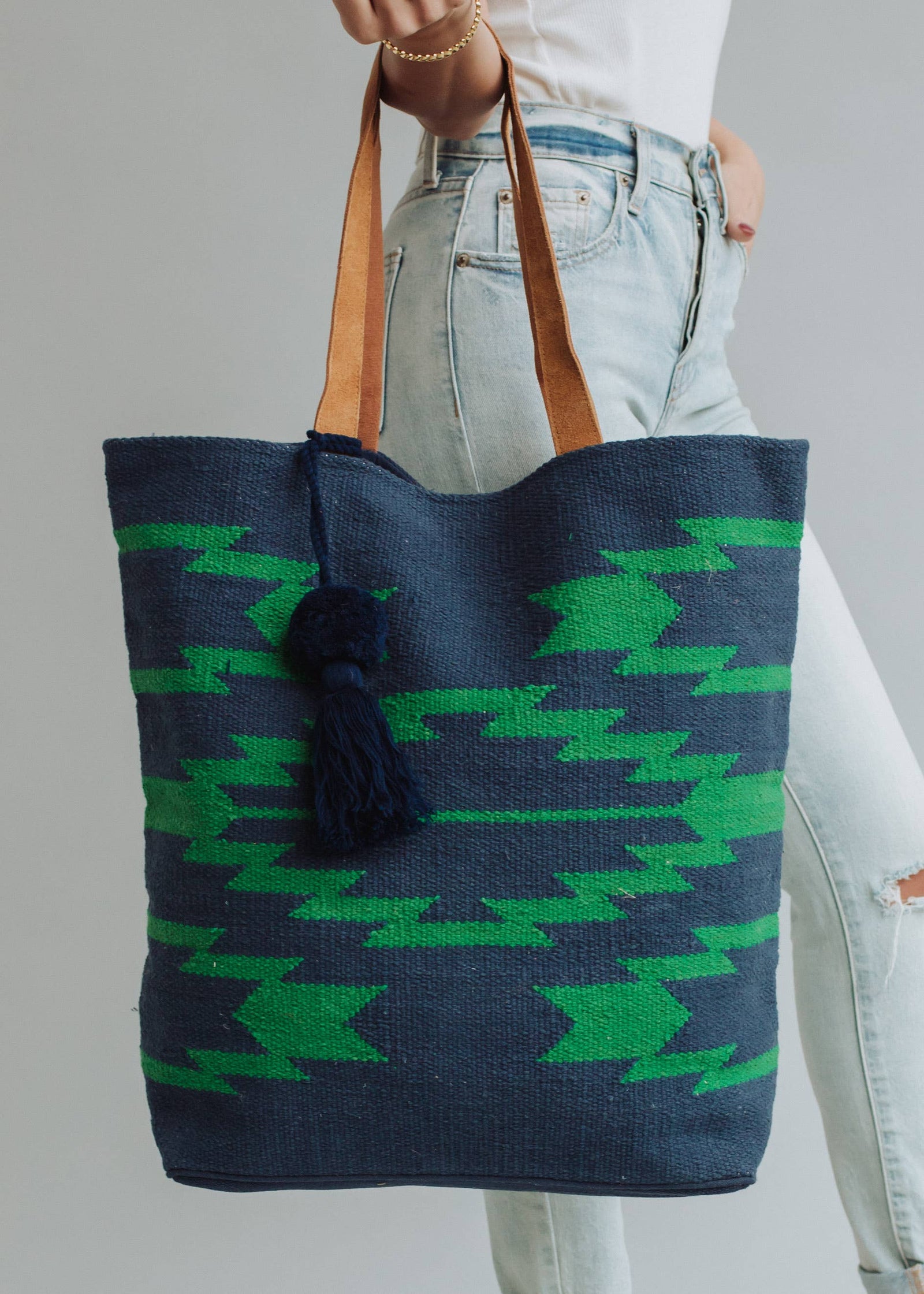 Navy & Green Aztec Tote