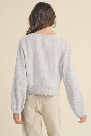 LONG SLEEVE BUTTON DOWN CROPPED TOP (7-14)