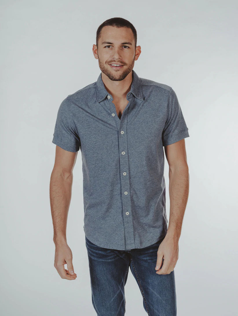 Short Sleeve Active Puremeso Buttondown- Blue