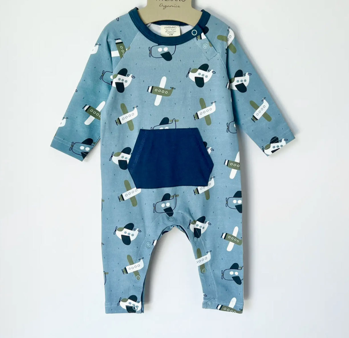 Airplanes Kangaroo Pocket Baby Jumpsuit