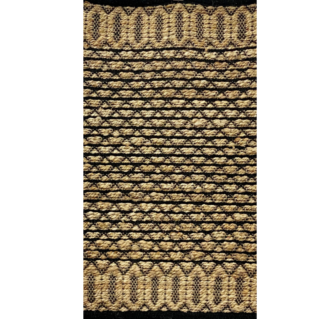 Hand-Woven Geometric Black and Jute Rug