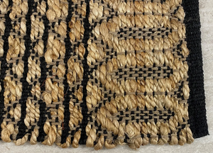 Hand-Woven Geometric Black and Jute Rug