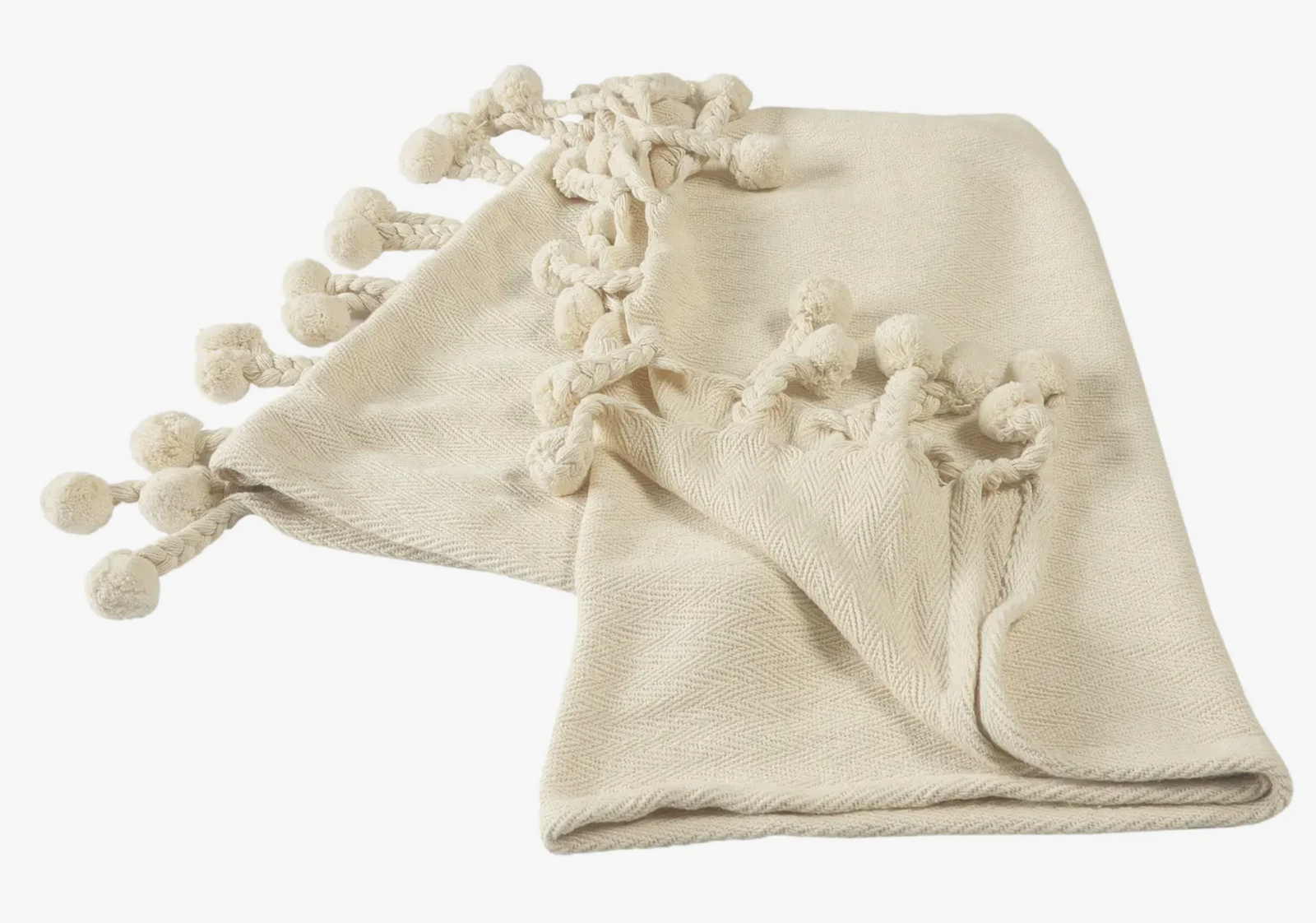 Chevron with Braided Fringe Throw - Natural