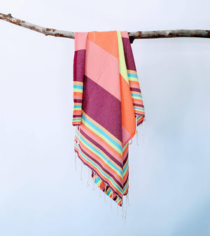 Beach Towel Fouta- Burgundy-Salmon