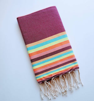 Beach Towel Fouta- Burgundy-Salmon