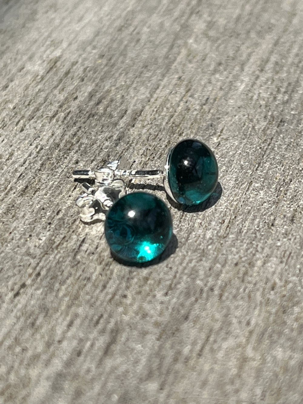 Glass Droplet Stud Earrings-Deep Teal