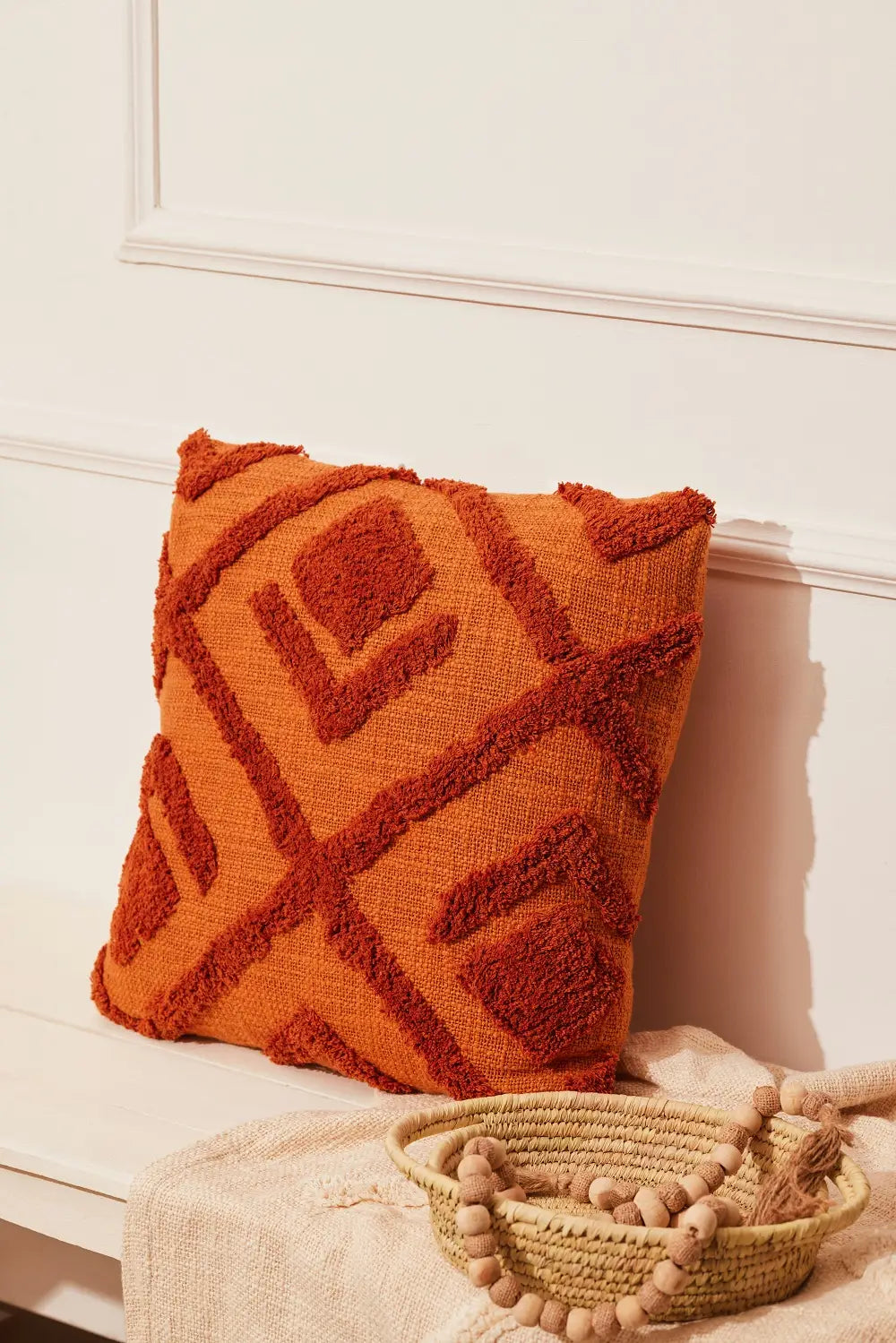 Desert Tufted Boho Throw Pillow - Rust