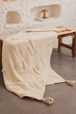 Winter Handmade Boho Throw Blanket- Off-white