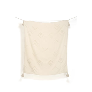 Winter Handmade Boho Throw Blanket- Off-white